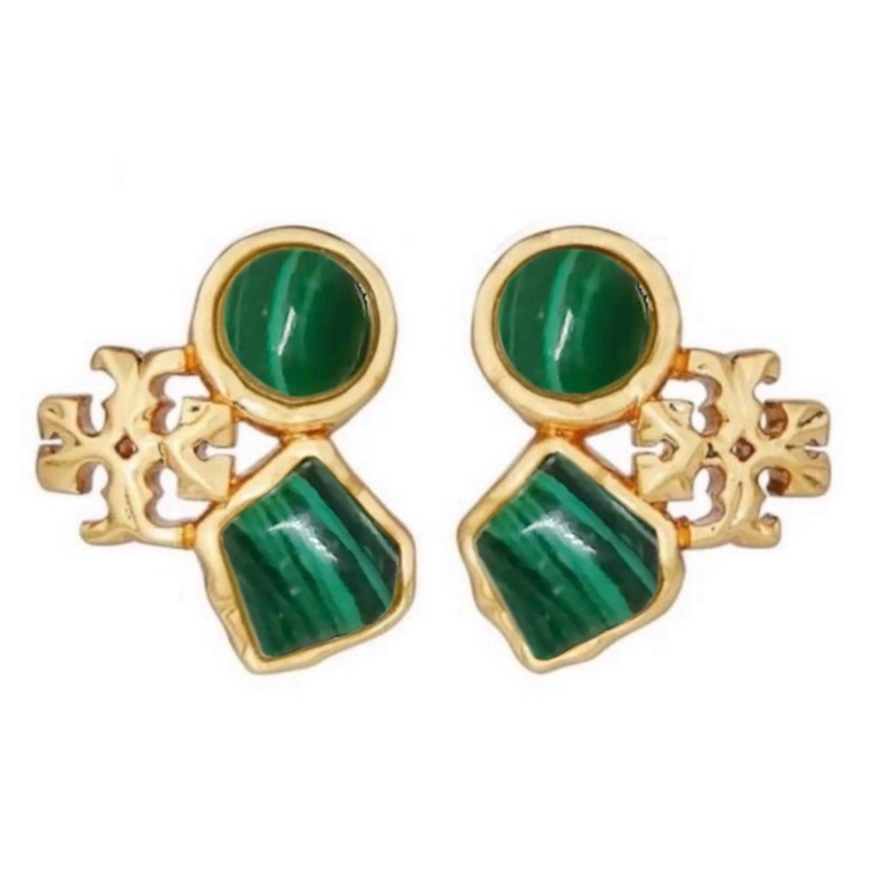 TORY BURCH • Roxanne Semiprecious Green Azure Cluster Stone Earrings